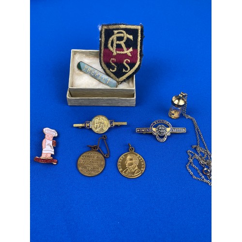 397 - Group of Collectable Badges & Medals Inc Pendant with Gold Leaf