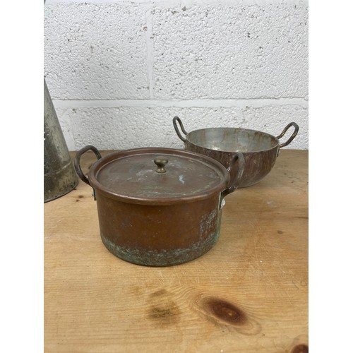 141 - Two Vintage Copper Pots & Modern Galvanised Jug