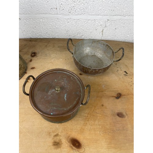 141 - Two Vintage Copper Pots & Modern Galvanised Jug