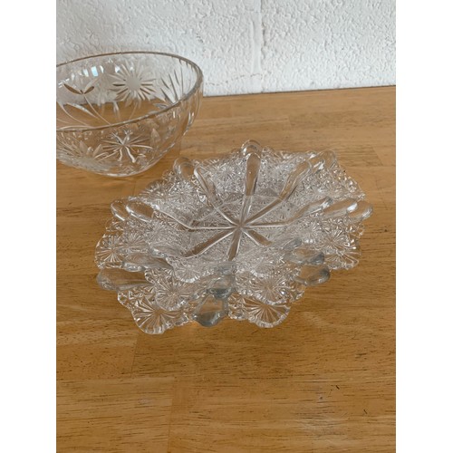 148 - Three Delicate Nesting Glass Dishes and Large Cut Glass bowl