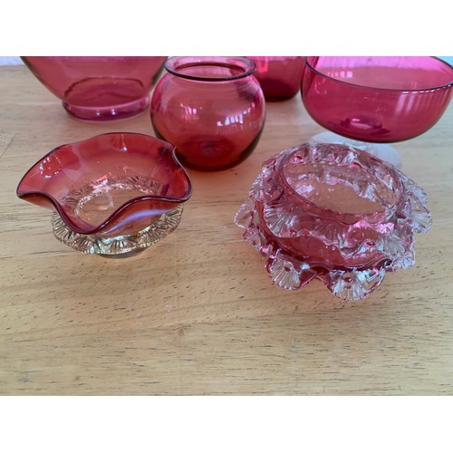 152 - Collection of Cranberry Glass Bowls and Vase