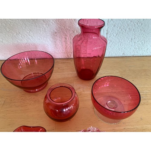 152 - Collection of Cranberry Glass Bowls and Vase