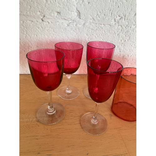 153 - Collection of Cranberry Glass Tumblers and Wine Glasses