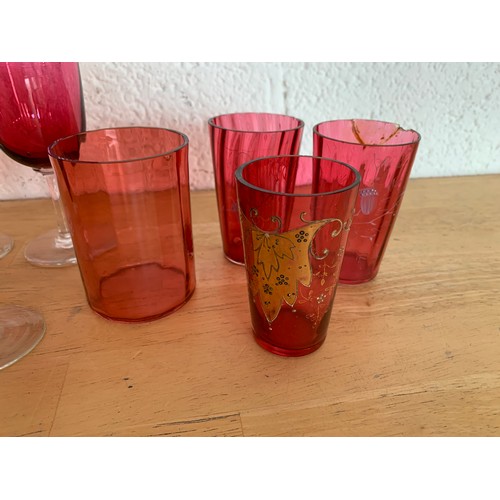 153 - Collection of Cranberry Glass Tumblers and Wine Glasses