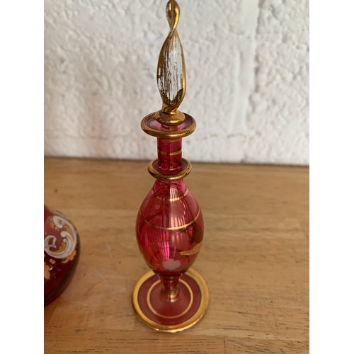 154 - Decorative and Delicate Cranberry Glass Scent Bottle and Decorated Bottle