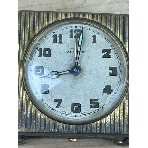 30 - 1920's Zenith Swiss Made Gilt Metal Art Deco Travel Alarm Clock