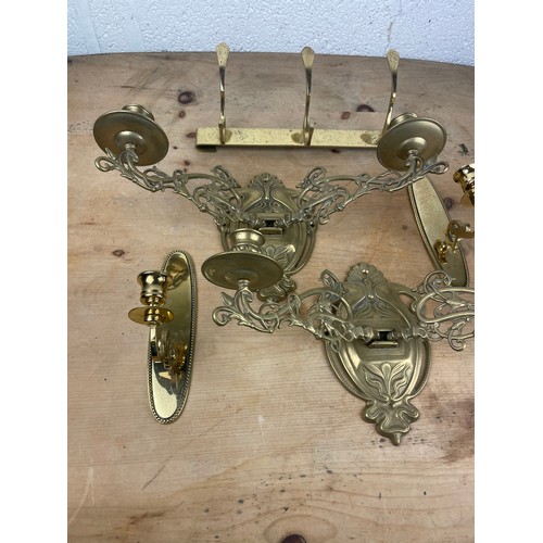 31 - Group of Decorative Brass Sconces & Hooks