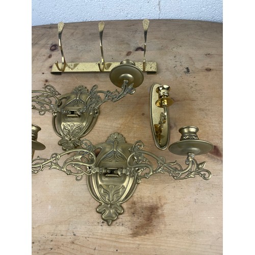 31 - Group of Decorative Brass Sconces & Hooks