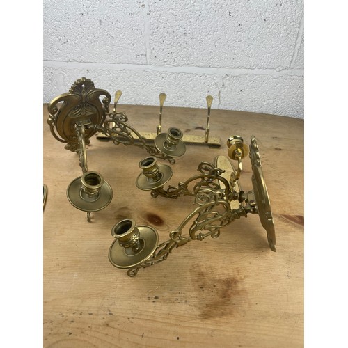 31 - Group of Decorative Brass Sconces & Hooks