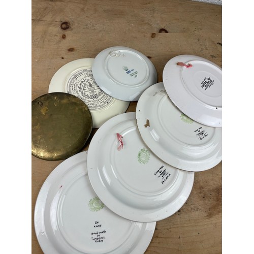 40 - Three Nassos Rodos 24k Golad Hand Made Plates, With Royal Copenhagen, Doulton & Enamel Brass Plate