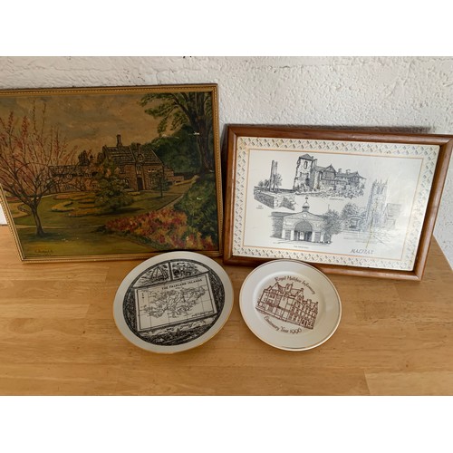 62 - Mixed Interest Lot - Original L Heath Artwork, Falklands Island Plate and Halifax items