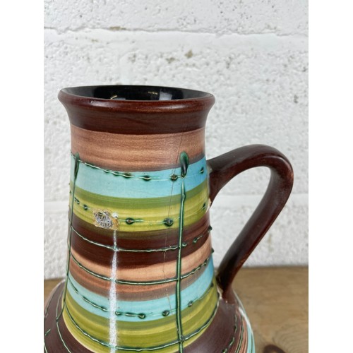 369 - West German Mid Century Drip Glaze Vase Jug 288-30 Partial Sticker & Hairline Crack