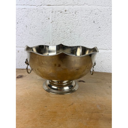 364 - 20th Century Silver On Copper Monteith / Punch Bowl With Lion Head Handles