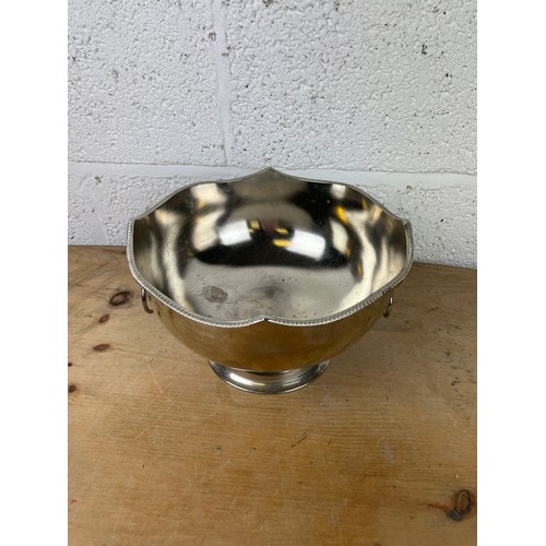 364 - 20th Century Silver On Copper Monteith / Punch Bowl With Lion Head Handles