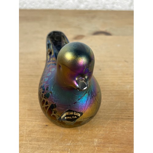 340 - Phoneician Iridescent Glass Bird Paperweight Malta