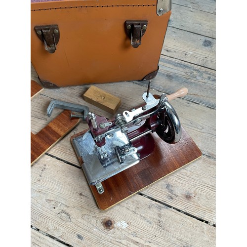 272 - Vintage Miniature Hand Operated Sewing Machine in Case