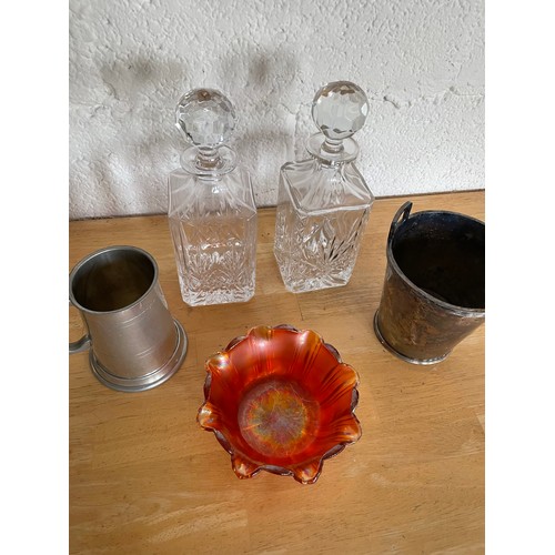 289 - Group Of Collectables Inc. Rockingham Plate Ice Bucket, Decanters & Carnival Glass