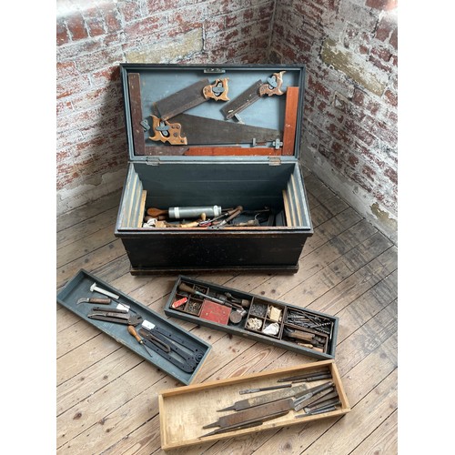 264 - Vintage Carpenters Tool Chest Full of Vintage Tools