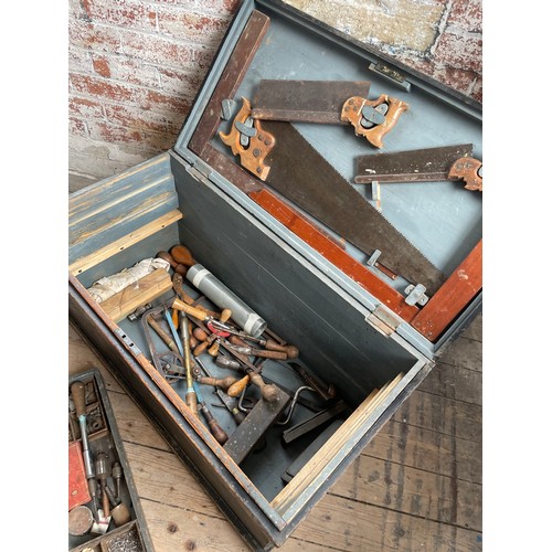 264 - Vintage Carpenters Tool Chest Full of Vintage Tools