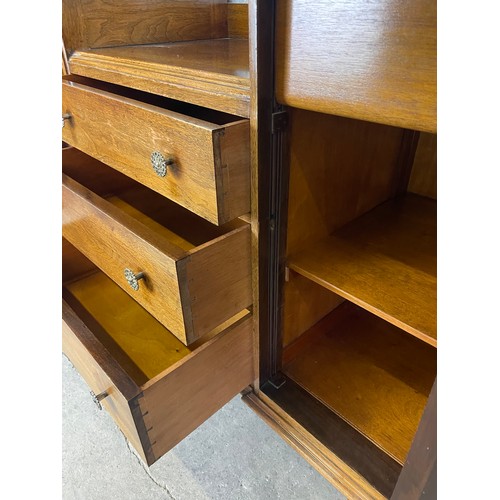 440 - 1930'S Solid Wood Sideboard on Queen Anne Legs with Cutlery Drawers & Two Keys