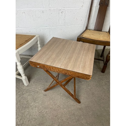 442 - Two Vintage Wooden Chairs & Mid Century Folding Formica Top Table