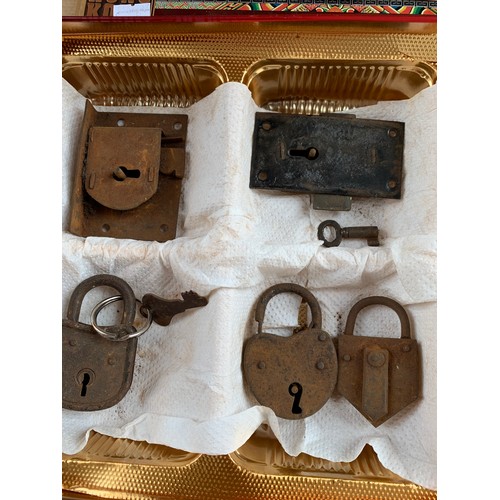 197 - Tin of Antique Padlocks and Locks, Some With Keys