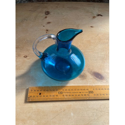 180 - Whitefriars Glass Kingfisher Blue Jug With Celery Handle