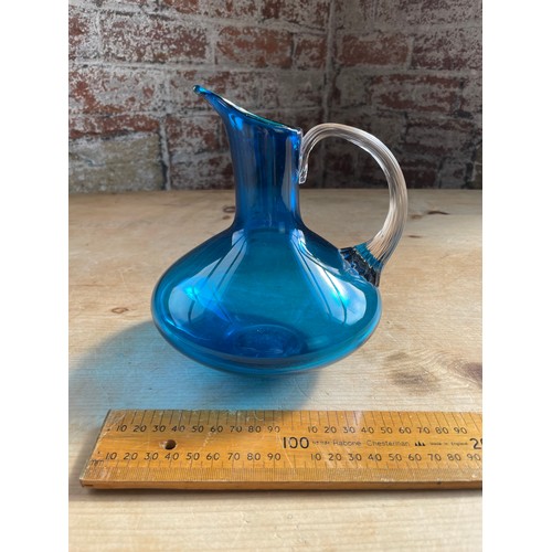 180 - Whitefriars Glass Kingfisher Blue Jug With Celery Handle