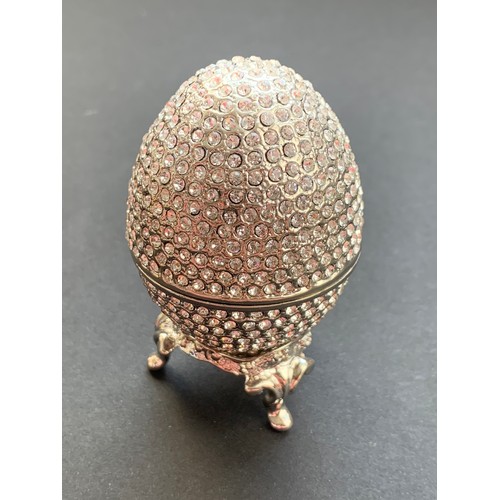 181 - As New Boxed Faberge Style Bejewelled Egg on Jewelled Trivet (lot 1 of 4)