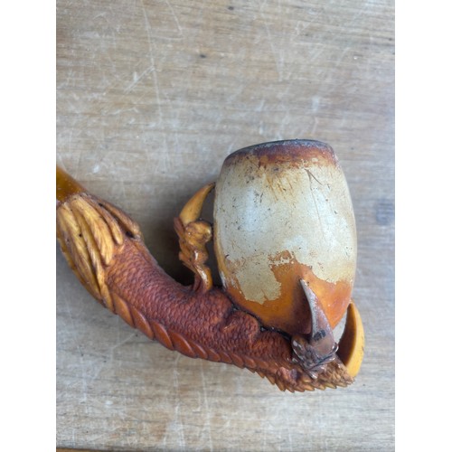 33 - Stunning Vintage Eagle Claw Carved Meerschuam Pipe With Case