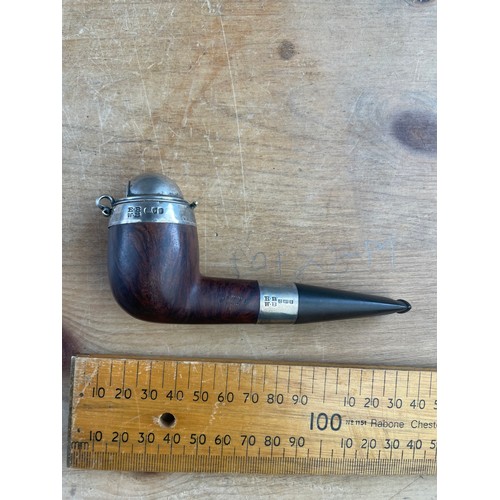 36 - Antique Barlings Briar Pipe With Sterling Silver Cap & Detail London 1912