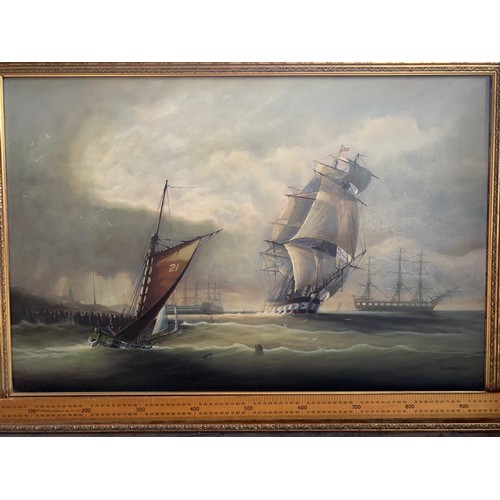 362 - Large Original Michael Whitehand Maritime Artist Oil on Canvas (b. 1941) - Canvas measures 91cm x 61... 