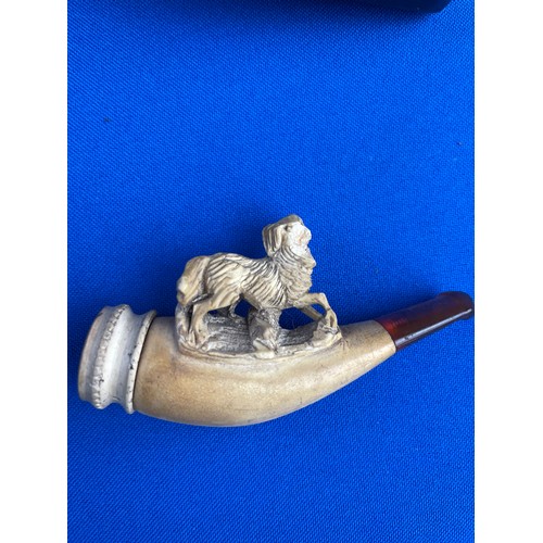 56 - Antique Cased Meerschaum Cheroot Holder Pipe Depicting a Finely Carved Dog