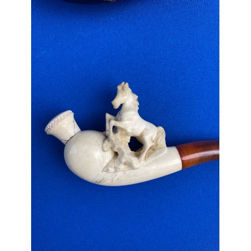 59 - Antique Cased Meerschaum Cheroot Holder Pipe Depicting a Finely Carved Rearing Horse