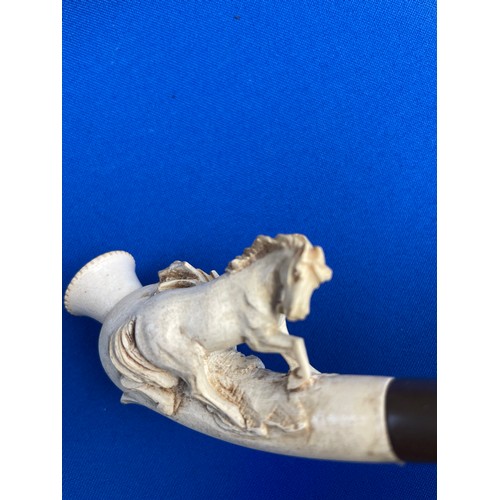 61 - Antique Cased Meerschaum Cheroot Holder Pipe Depicting a Finely Carved Horse