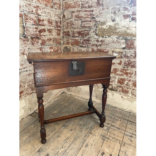 453 - Period Oak Work Box Circa 1760 on Later Stand