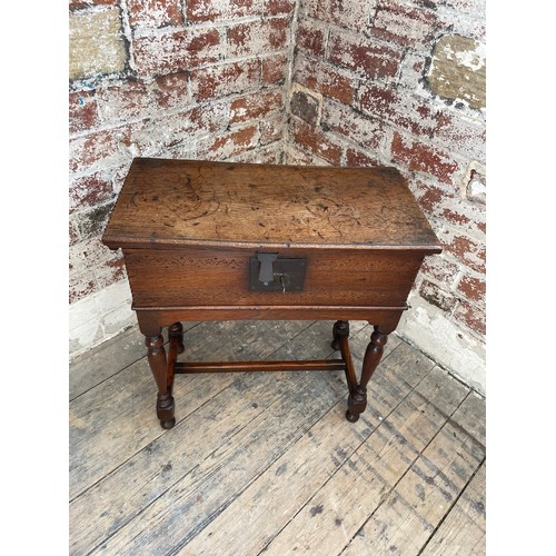 453 - Period Oak Work Box Circa 1760 on Later Stand