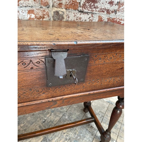 453 - Period Oak Work Box Circa 1760 on Later Stand