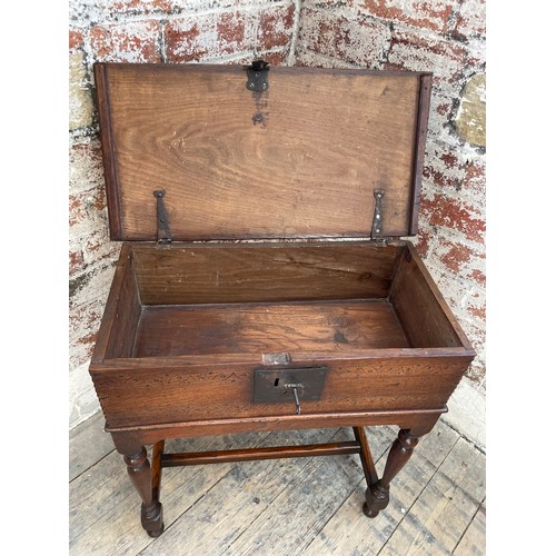 453 - Period Oak Work Box Circa 1760 on Later Stand