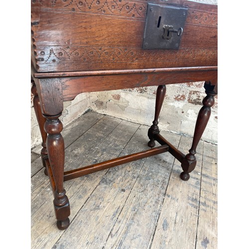 453 - Period Oak Work Box Circa 1760 on Later Stand