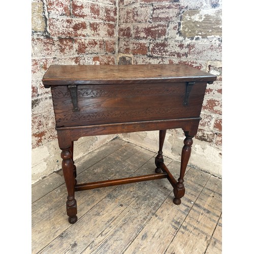 453 - Period Oak Work Box Circa 1760 on Later Stand