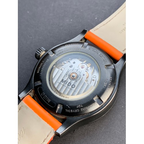 19 - Boxed Mido Multifort Caliber 80 Water Resistant 100m Automatic Swiss Watch - Orange Accents, 25 Jewe... 