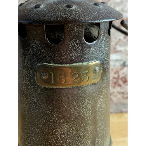 200 - Antique Miners Lamp marked 1823 as used in Wombwell Colliery