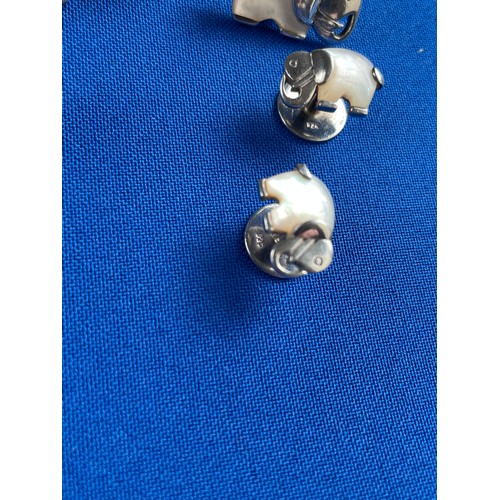 17 - Vintage Sterling Silver & Mother of Pearl Elephant Cufflinks & Buttons