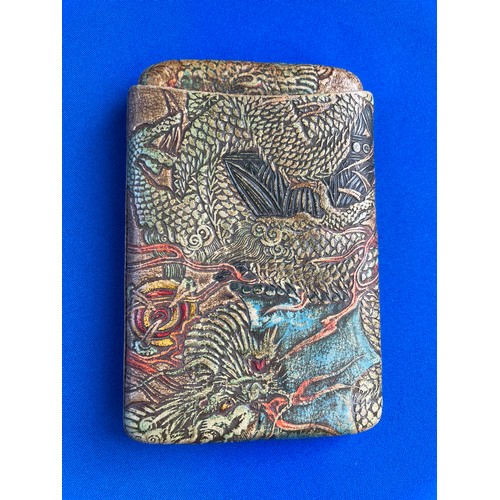 27 - Stunning Embossed & Painted Leather Chinese Cigar Case Holder
