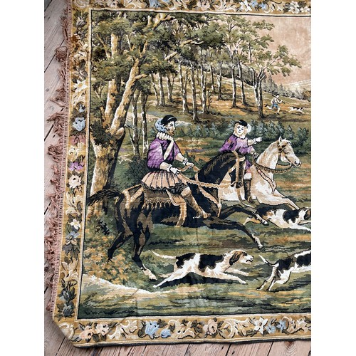 443 - Vintage Hunt Scene Floor or Wall Rug / Throw 190cm / 127cm