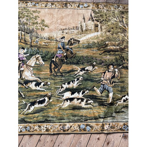 443 - Vintage Hunt Scene Floor or Wall Rug / Throw 190cm / 127cm