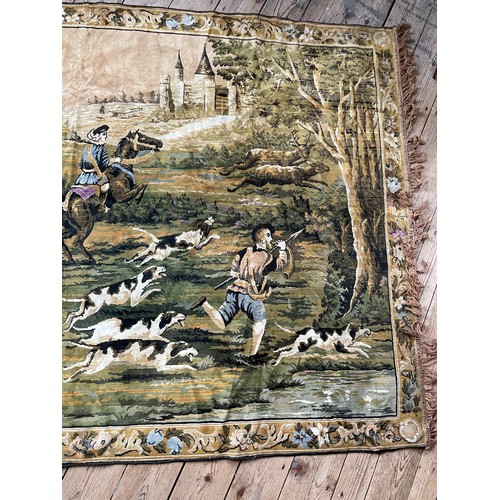 443 - Vintage Hunt Scene Floor or Wall Rug / Throw 190cm / 127cm