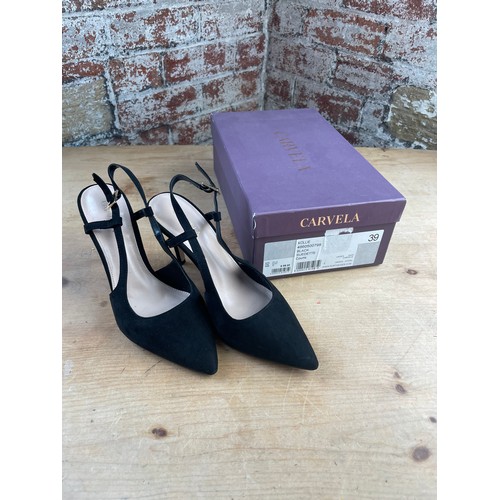 18 - Ladies Carvela Kollie Black Suedette Court Shoes Size 39 Boxed