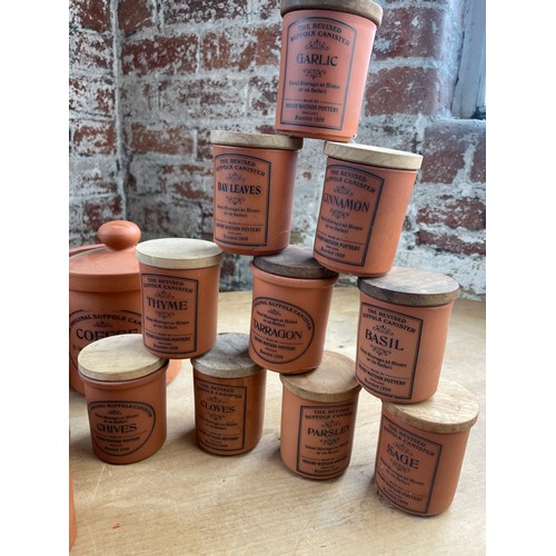 244 - Henry Watson Pottery Original Suffolk Jars Terracotta Storage Jars Coffee Lid A/f & Mandoline Slicer